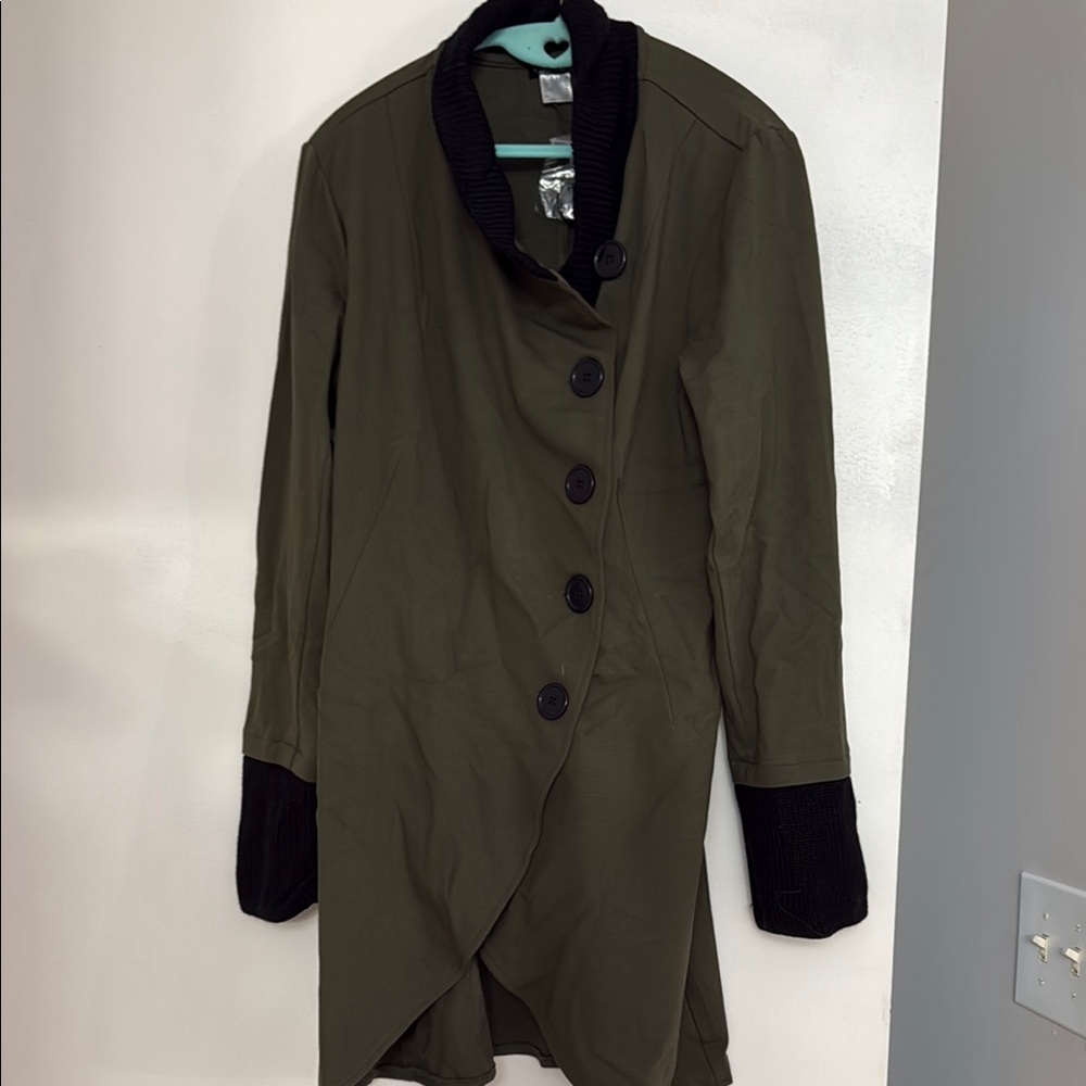 VENUS Olive Trench Coat with Black Trim